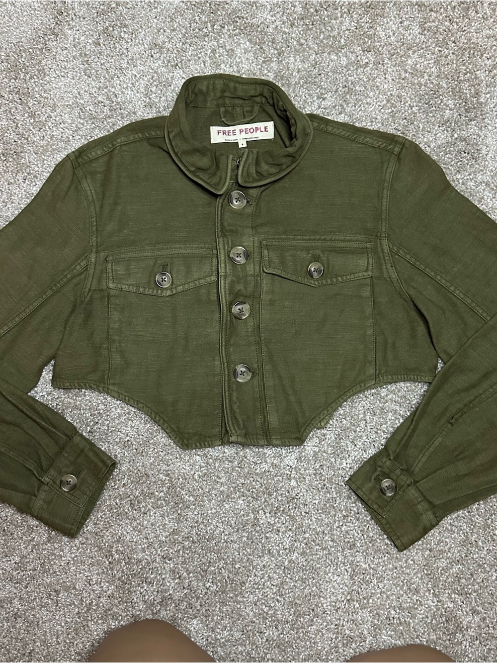 Free People Cropped Olive Military-Inspired Jacket